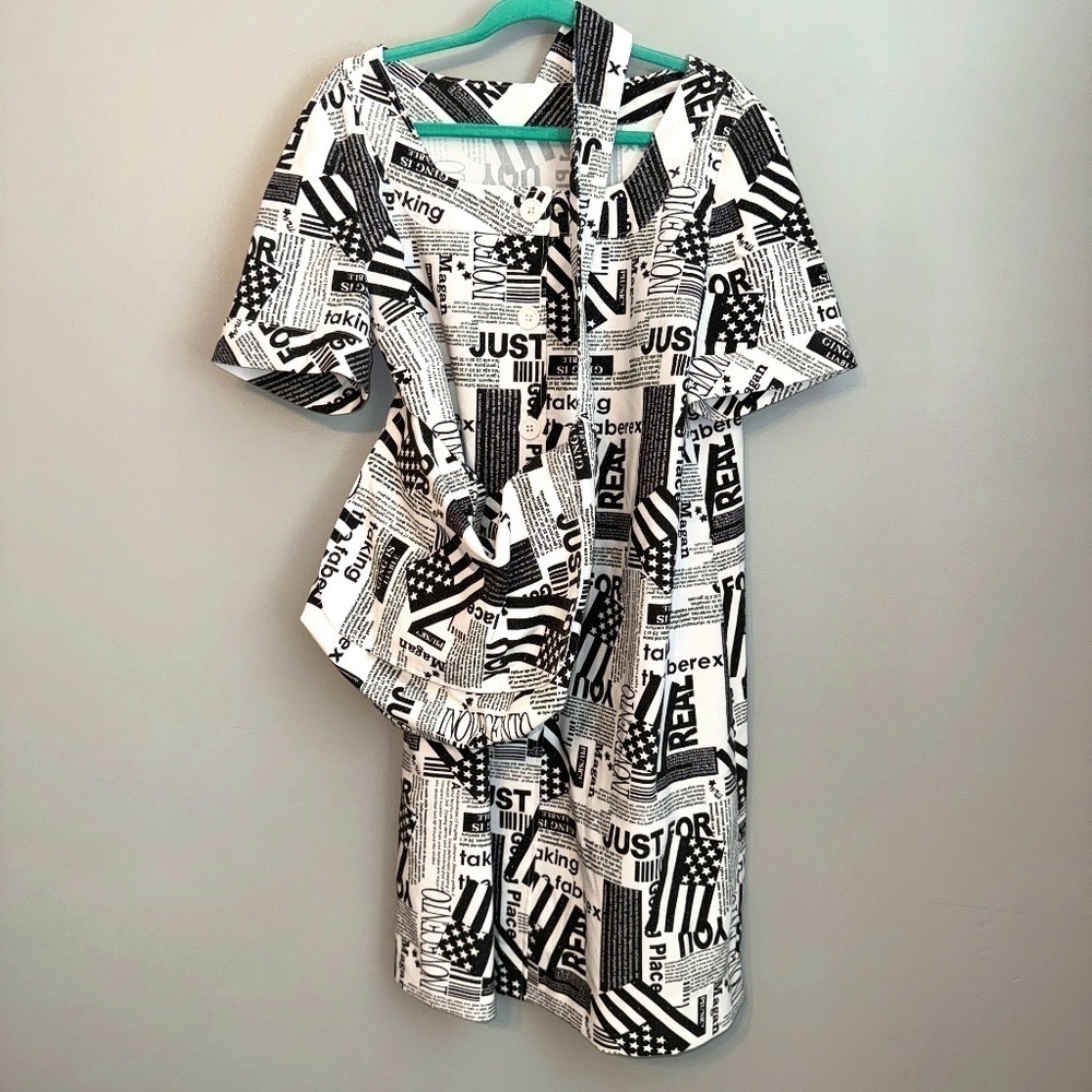 EUC Vintage Handmade Newspaper Print Shift Dress & Messenger Bag Size XL